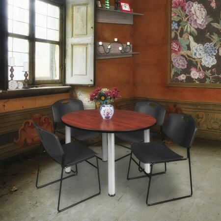 REGENCY Round Tables > Breakroom Tables > Kee Round Table & Chair Sets, Wood|Metal|Polypropylene Top TB48RNDCHBPCM44BK